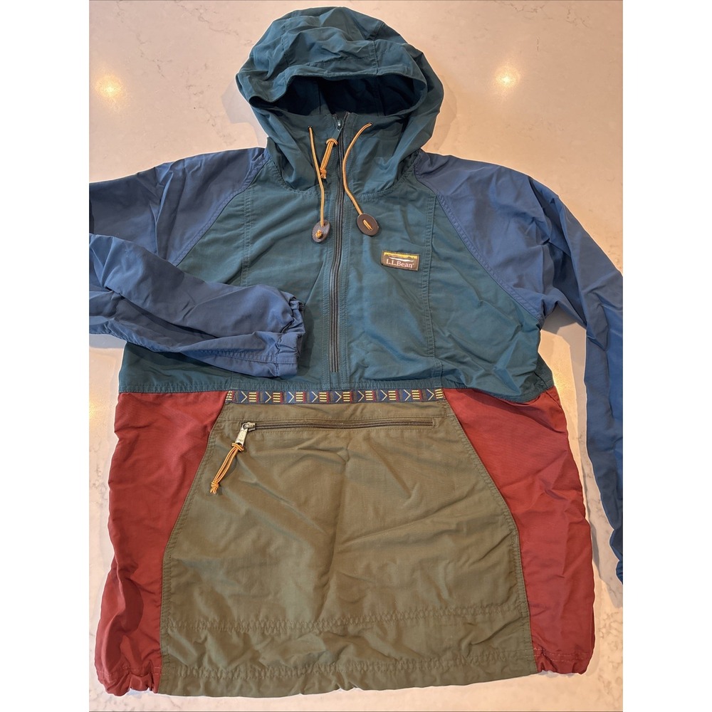 LL Bean Mountain Classic Anorak Windbreaker Womens M Spruce/Tuscan Olive 1/2 Zip